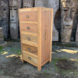HatiNest Recycled Teak Wood 5 Drawers Storage Cabinet - 48x40x110cm