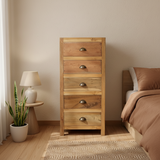 HatiNest Recycled Teak Wood 5 Drawers Storage Cabinet - 48x40x110cm