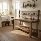 HatiNest Recycled Teak Wood Dining Table with Top Shelf - 220x80x80cm