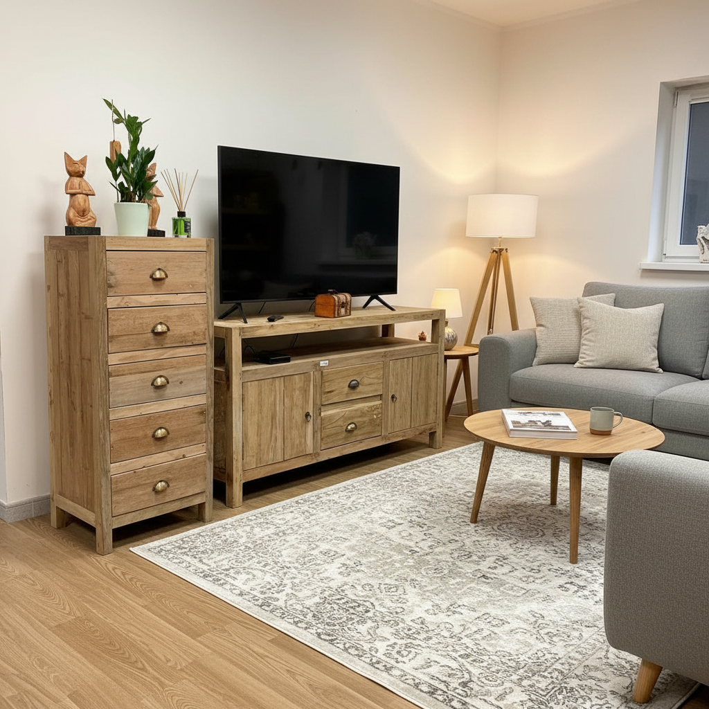 HatiNest Recycled Teak Wood 5 Drawers Storage Cabinet - 48x40x110cm