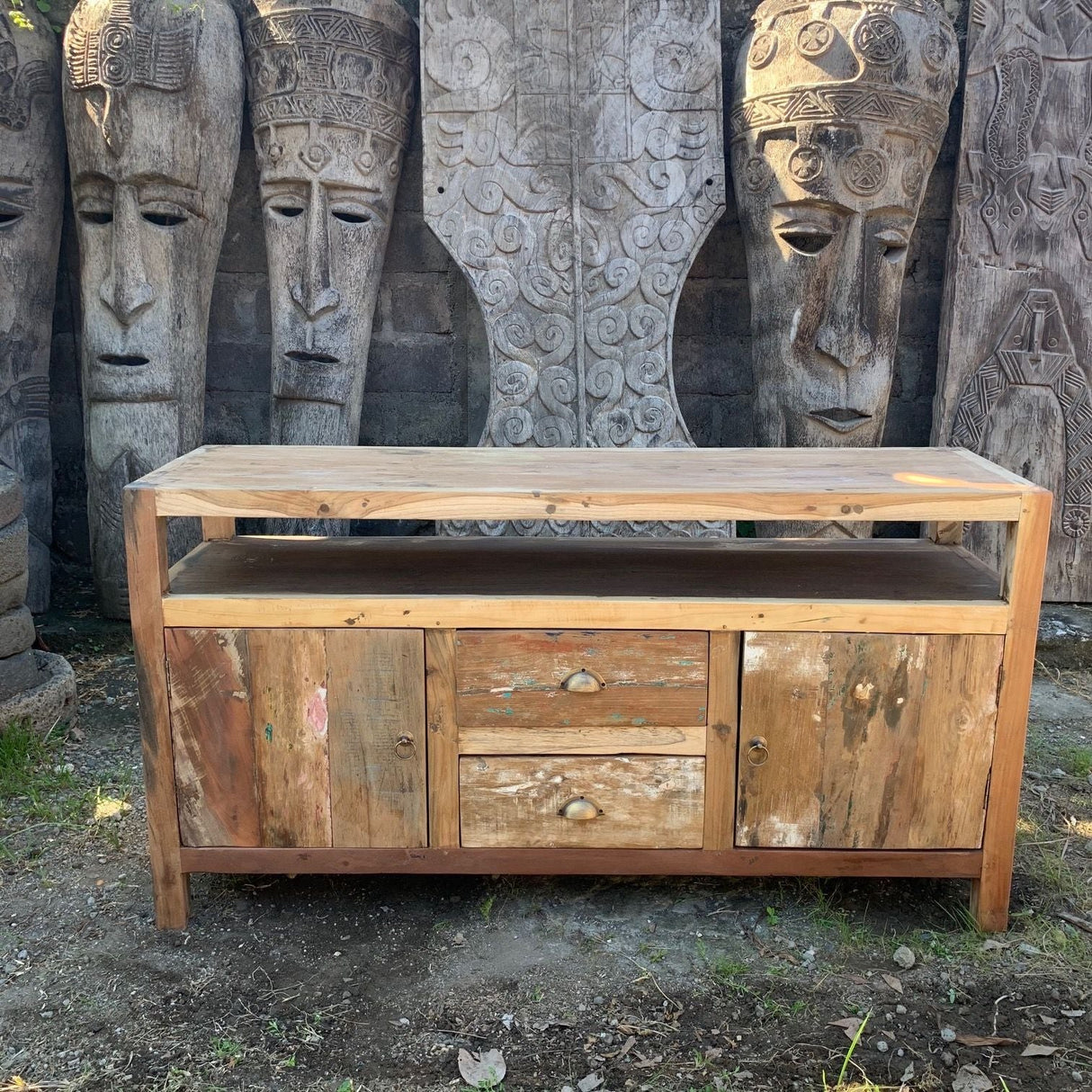 HatiNest Recycled Teak Wood Large TV Stand - 140x40x75cm