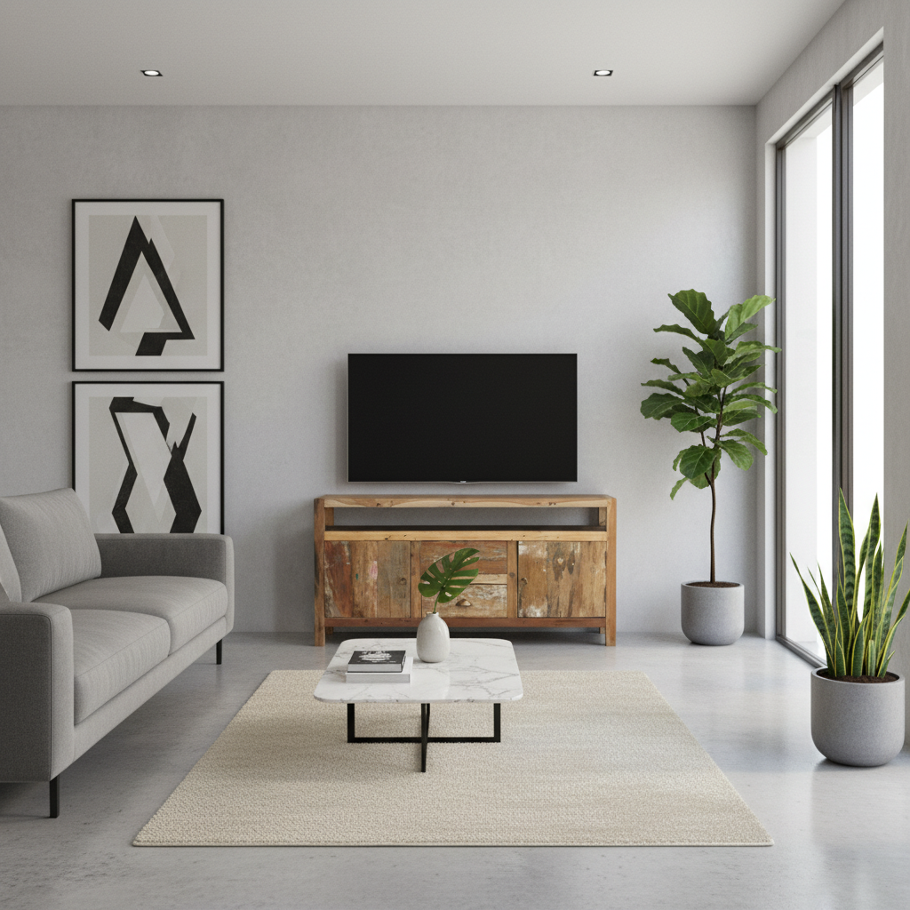 HatiNest Recycled Teak Wood Large TV Stand - 140x40x75cm