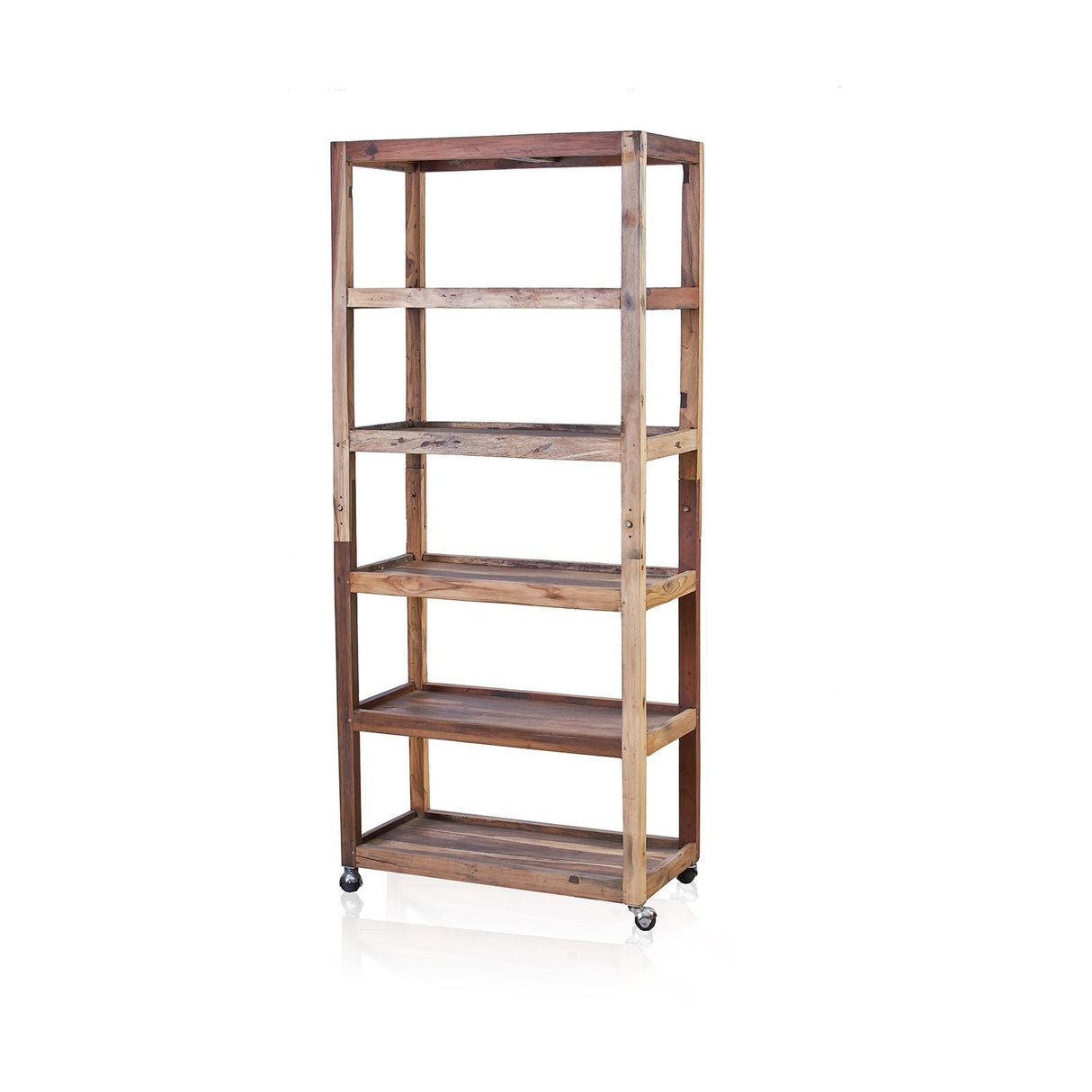 HatiNest Recycled Teak Wood Six Shelf Display with Casters - 79x37x180cm
