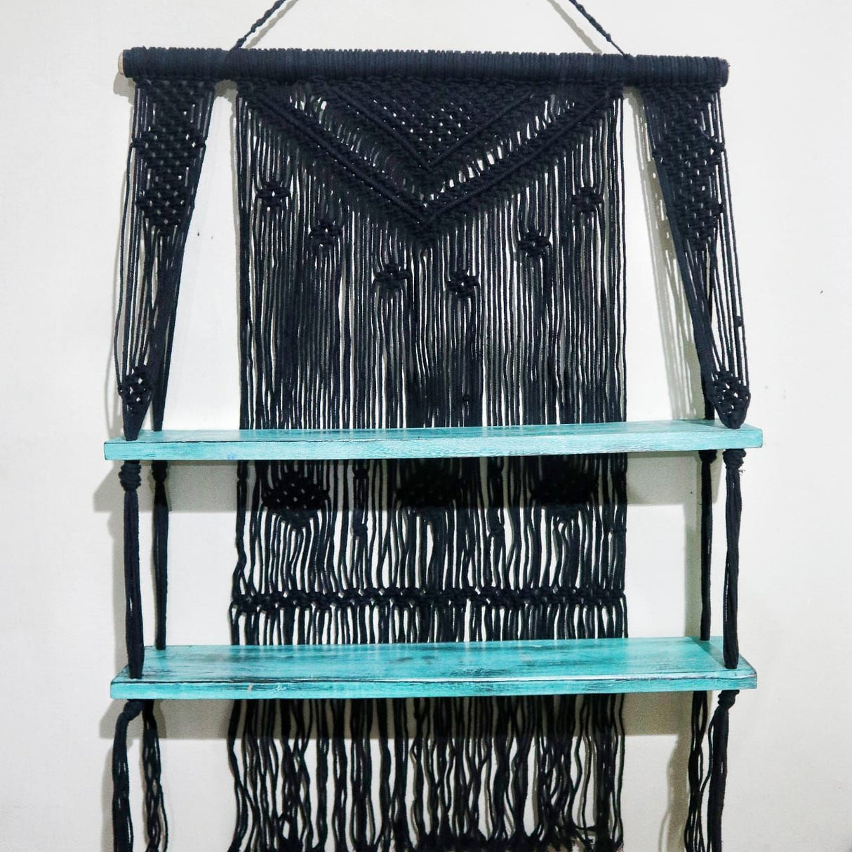 HatiNest Black Macrame Hanging Shelves - Turquoise