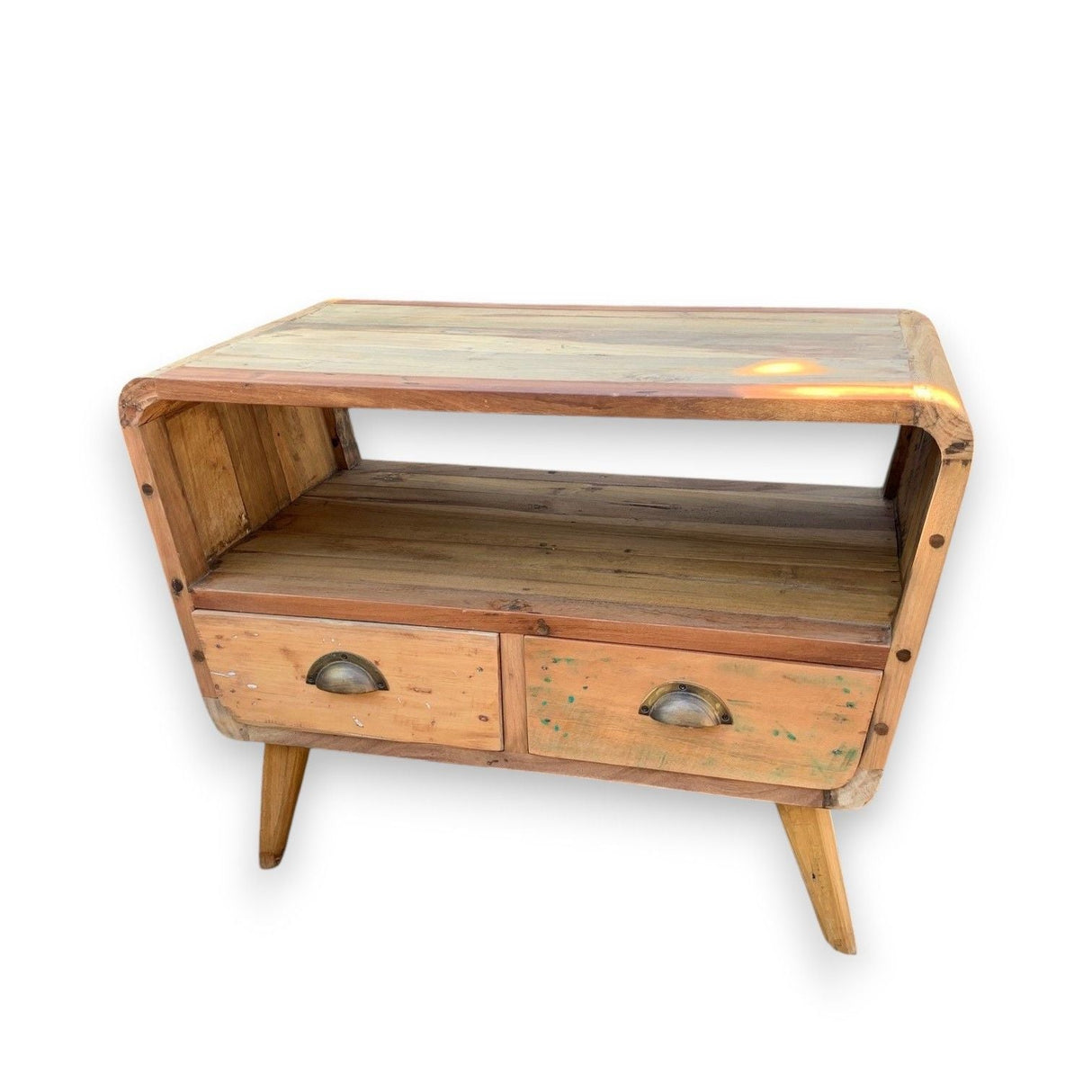 HatiNest Recycled Teak Wood Small TV Stand with 2 Drawers - 81x49x41cm
