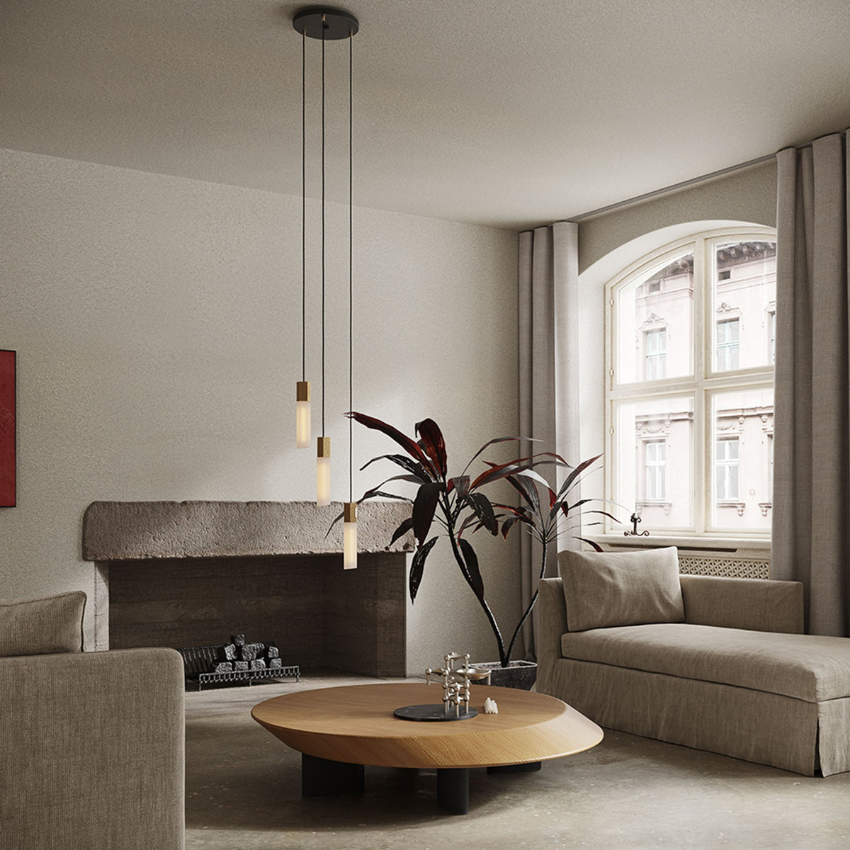 Tala Basalt Triple Pendant Light in Brass