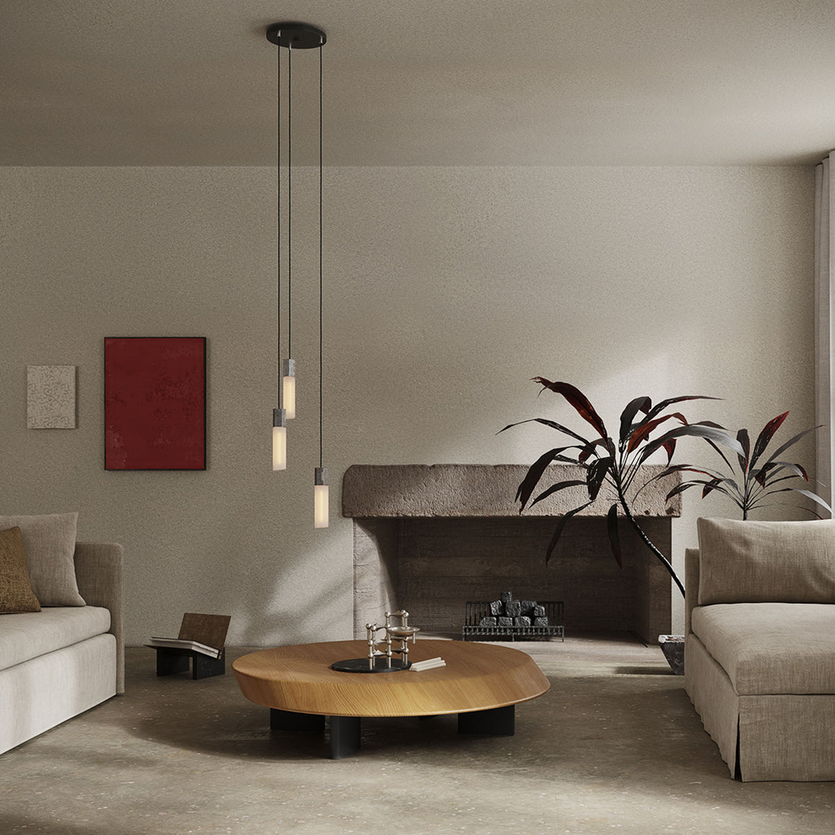Tala Basalt Triple Pendant in Stainless Steel