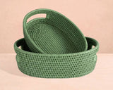 Casa by Josephine Jenno Cotswolds Oval Rattan Basket Green - Set of 2