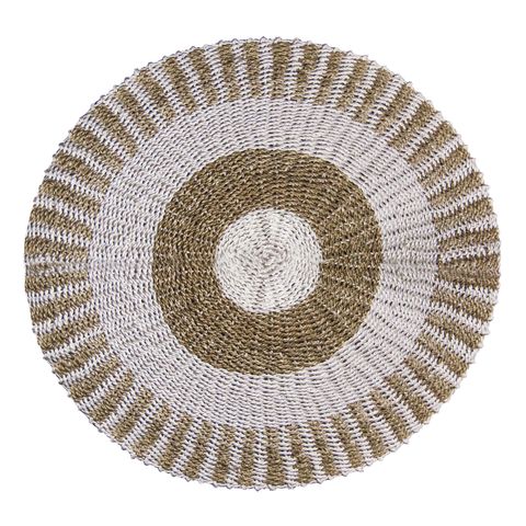 The Rugs Round Seagrass White Tan Sun Rug - 1m