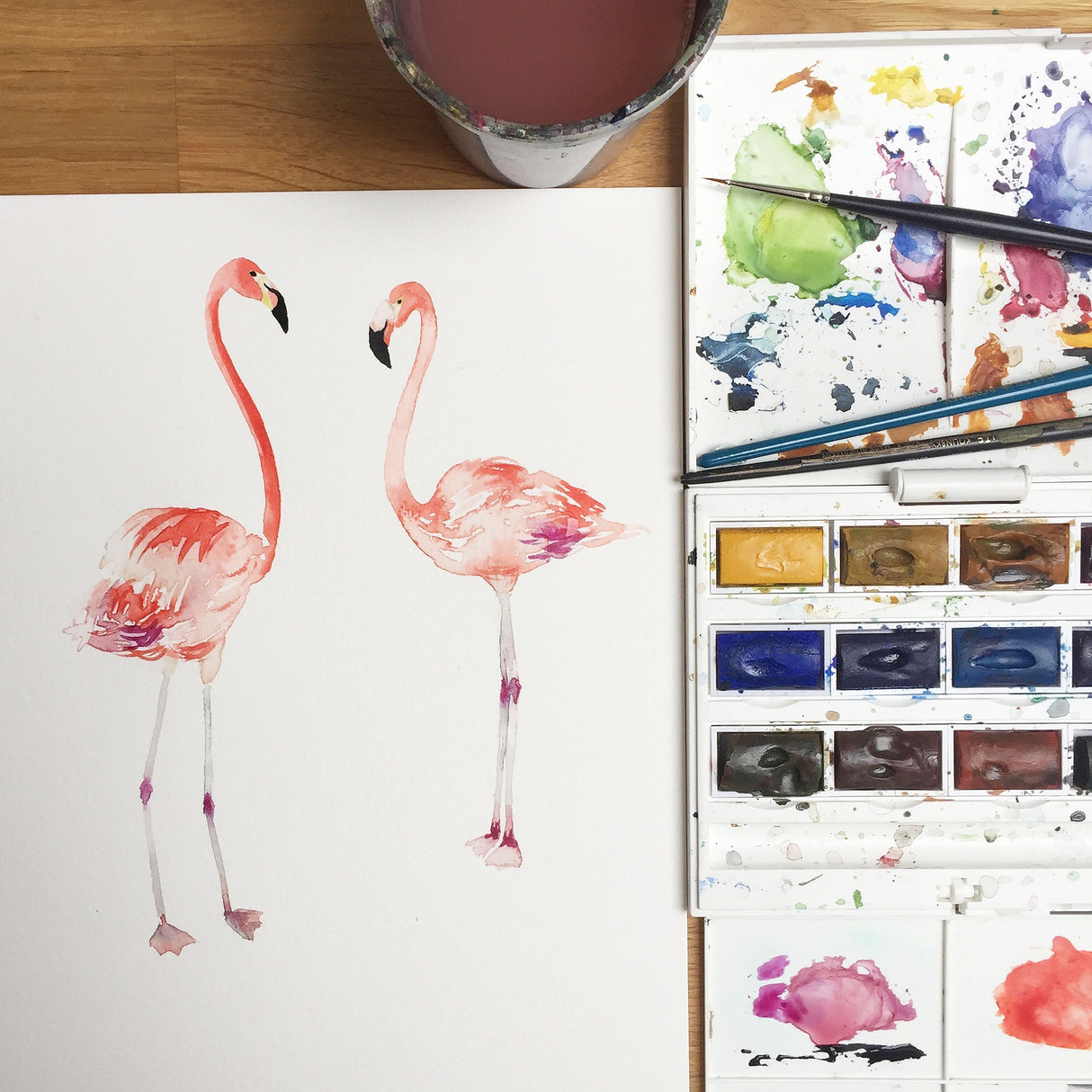Flamingos Tropical Hand Painted Greetings Card | Katie Hipwell Design