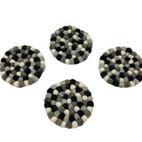 HatiNest Round Felt Ball Coasters Multi Grey - Set of 4