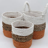 HatiNest Set of 3 Orange Seagrass Storage Baskets - 14, 16 & 17cm