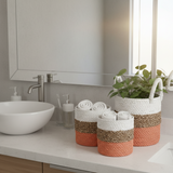 HatiNest Set of 3 Orange Seagrass Storage Baskets - 14, 16 & 17cm