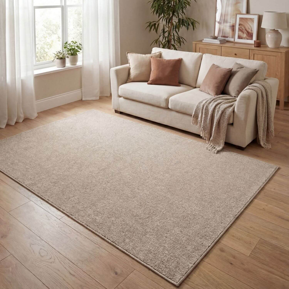 The Rugs Flex Beige Low Pile Solid Rug