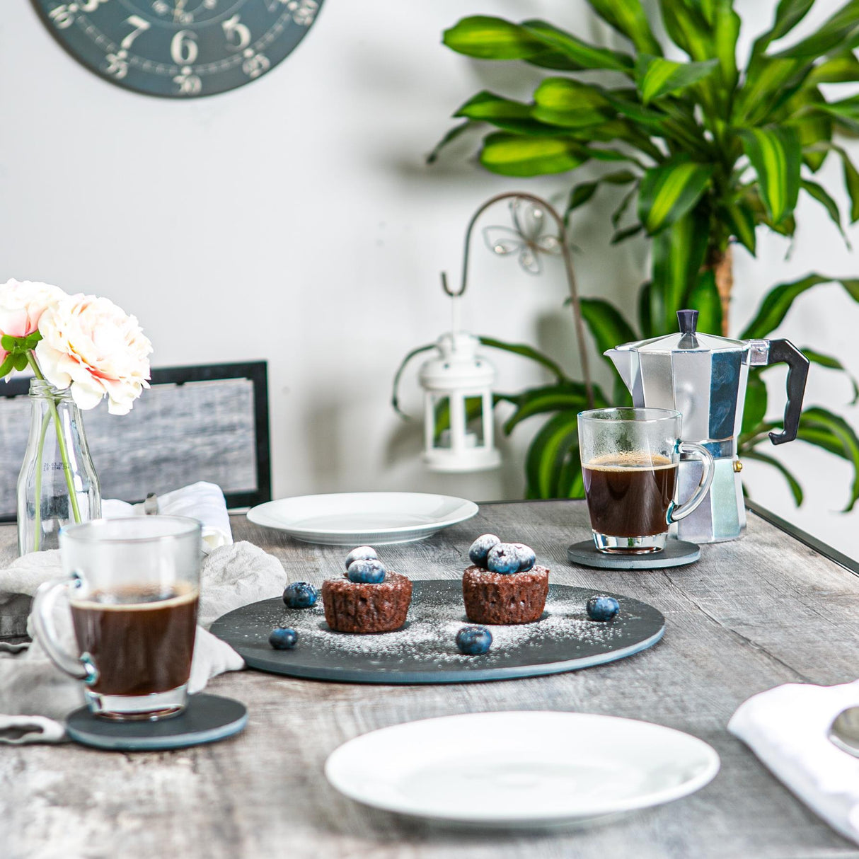 Rinkit Round Linea Slate Placemats & Coasters Dining Set Black - 12pc