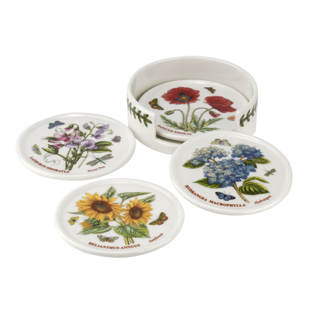 Portmeirion Botanic Garden Ceramic Coasters with Holder, Set of 6