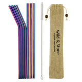 Wild & Stone Reusable Stainless Steel Drinking Straws Rainbow - 8 Pack
