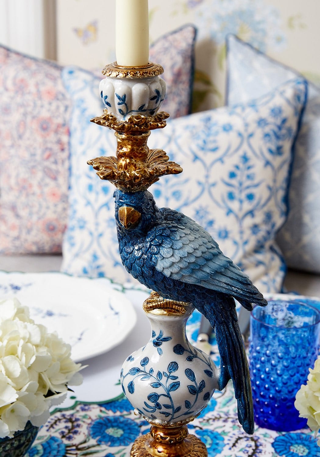 Casa by Josephine Jenno Blue Parrot Tall Candle Holder 40cm Right