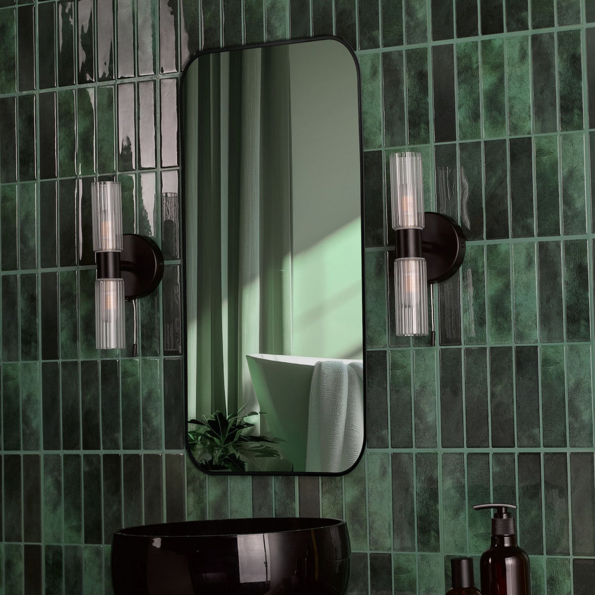 Pagazzi Hannah 2 Light Matte Black Glass IP44 Wall Light