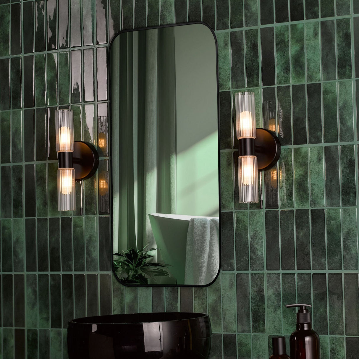 Pagazzi Hannah 2 Light Matte Black Glass IP44 Wall Light