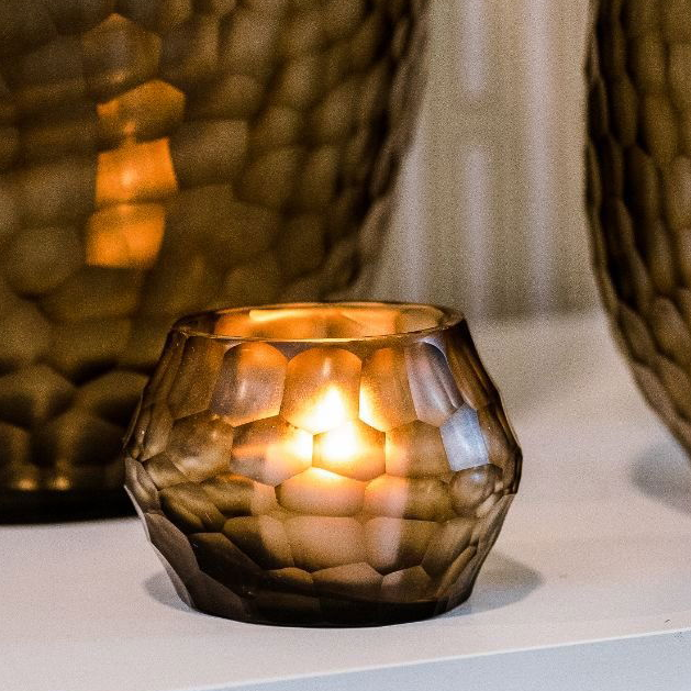 Lowlands Design Hematite Glass Tealight Candleholder - Steel Green