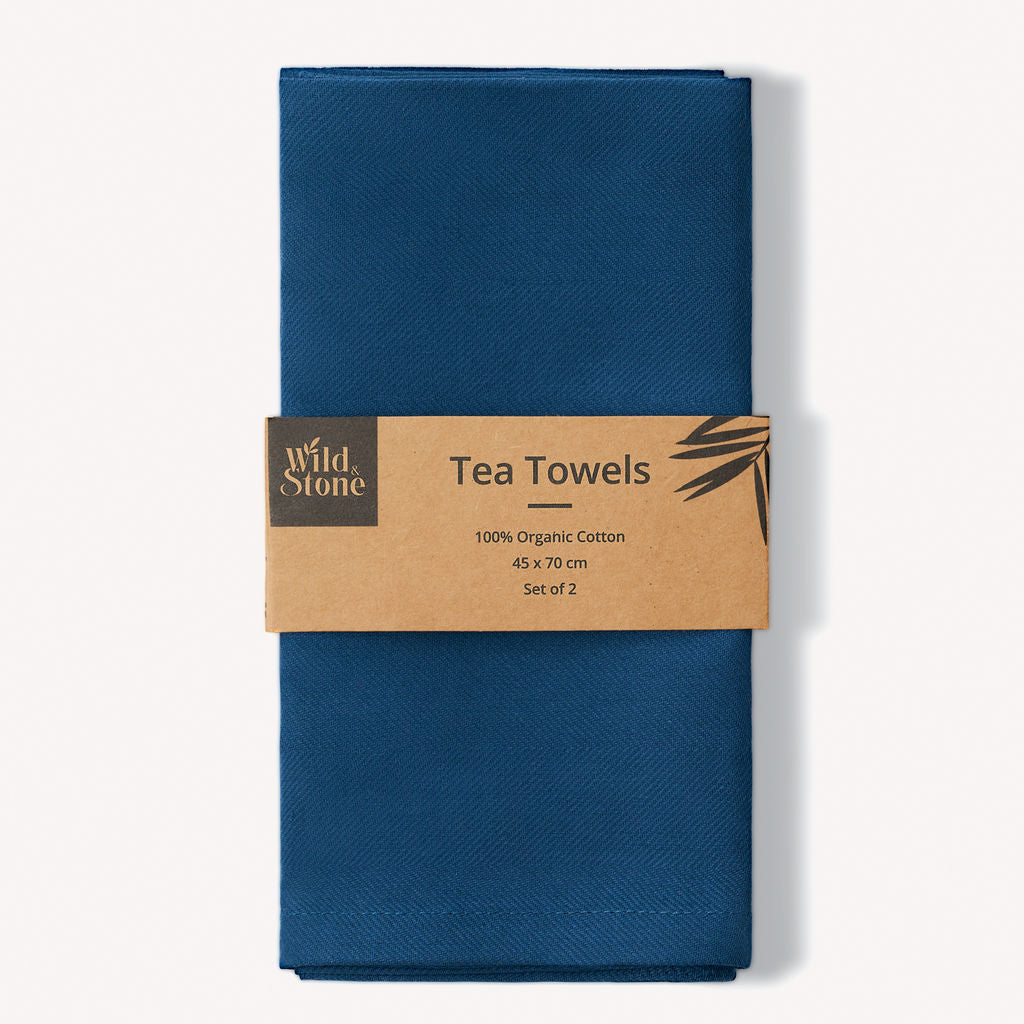 Wild & Stone Organic Cotton Tea Towels - Herringbone Weave - Set of 2