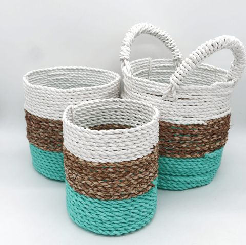 HatiNest Set of 3 Green Seagrass Storage Baskets - 14, 16 & 17cm