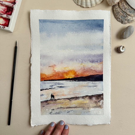 Katie Hipwell Design South Milton Sands Beach Sunset Watercolour Card
