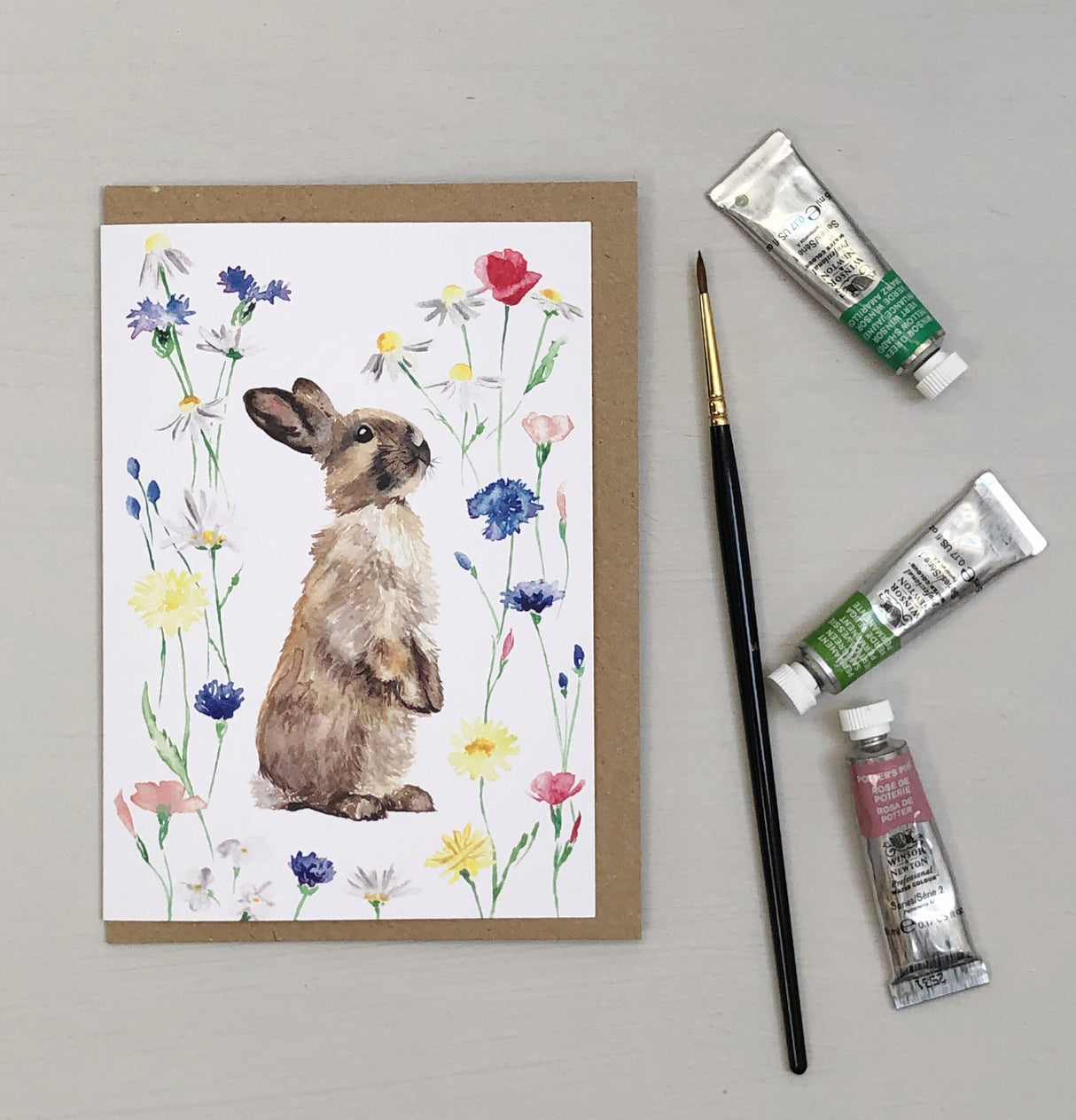 Spring Bunny Rabbit Watercolour Greetings Card | Katie Hipwell Design