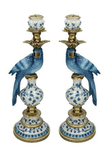 Casa by Josephine Jenno Blue Parrot Decorative Tall Candle Holder Pair - 40cm