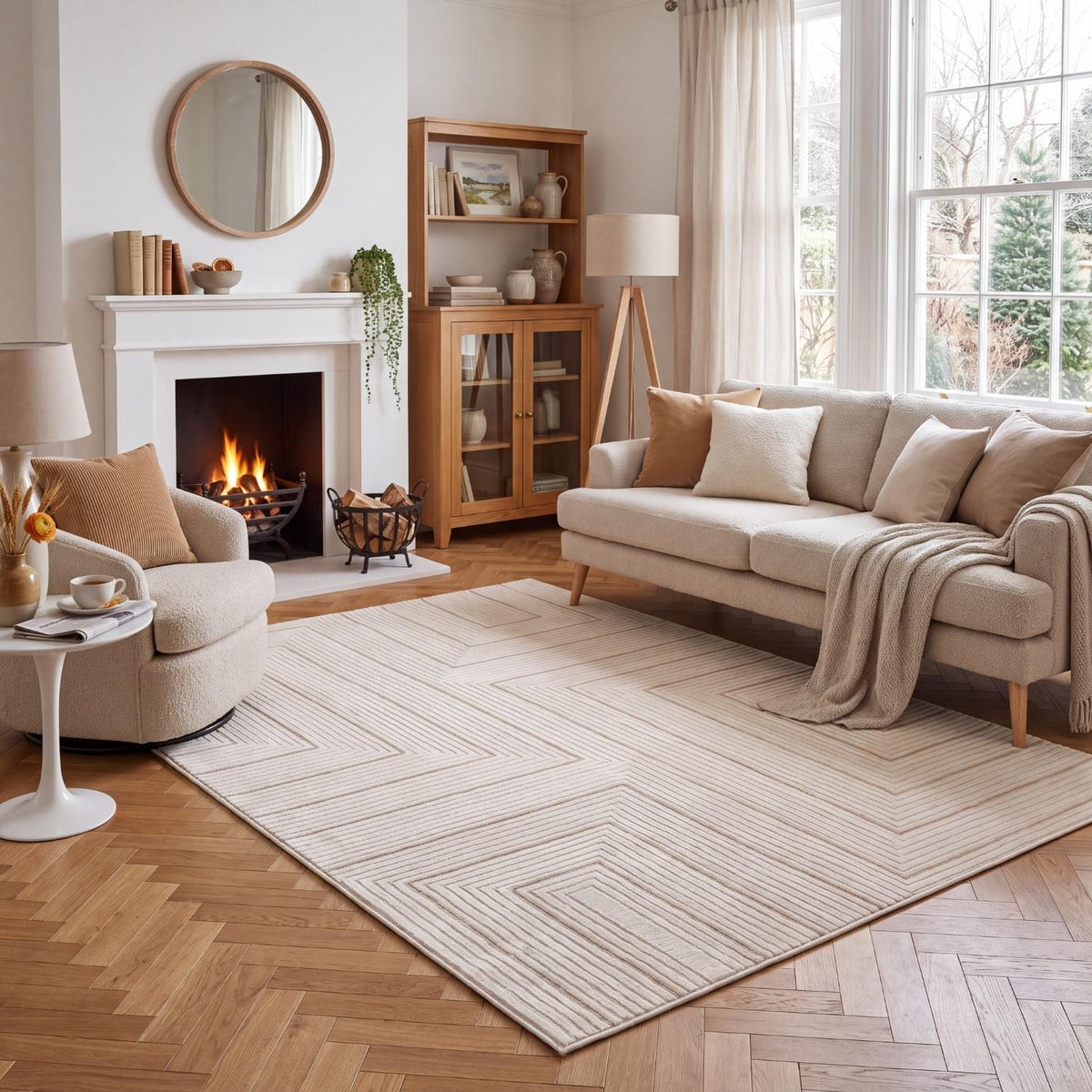 Carmel Cream-Beige Geometric Rug 6040 | The Rugs