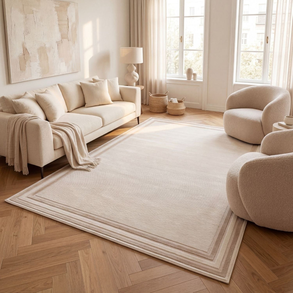 Carmel Cream‑Beige Bordered Rug 6060 from The Rugs