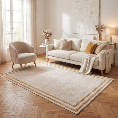 Carmel Cream-Gold Bordered Rug 6060 by The Rugs