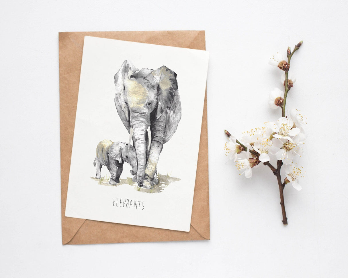 Elephants Hand Painted Greetings Card | Katie Hipwell Design