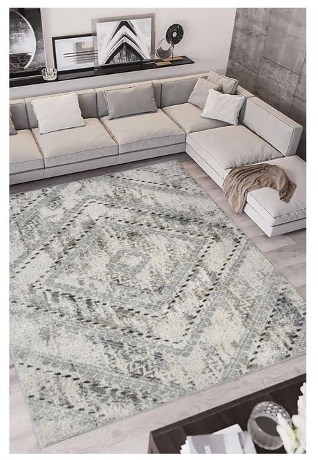 The Rugs Abstract Vintage Cream & Grey Rug D176A
