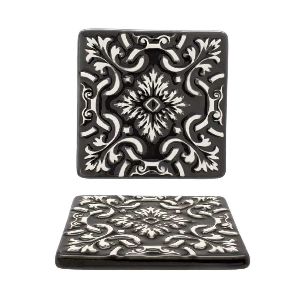 Portuguese Treasures Ceramic Coasters Azulejo Black - Set of 2