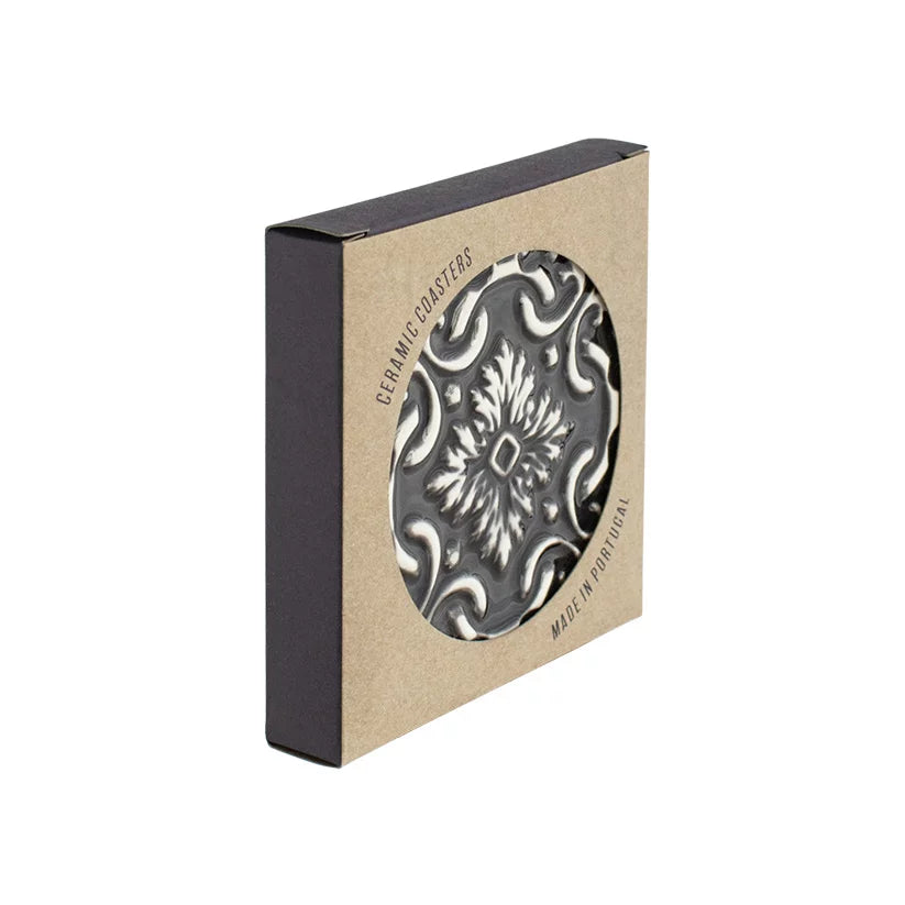 Portuguese Treasures Ceramic Coasters Azulejo Black - Set of 2