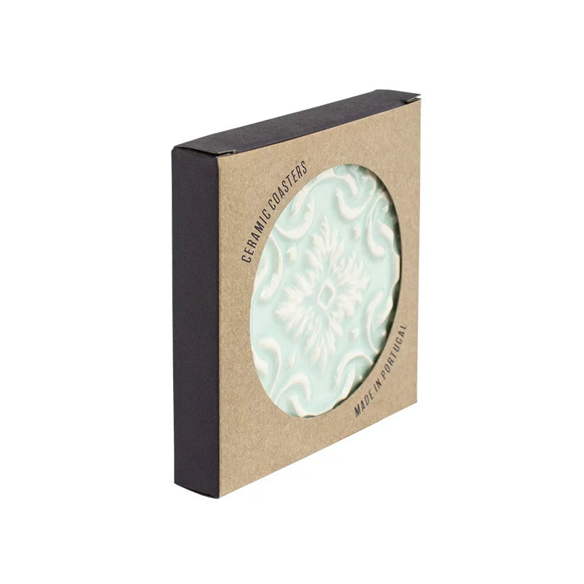 Portuguese Treasures Azulejo Ceramic Coasters Mint Green - Set of 2