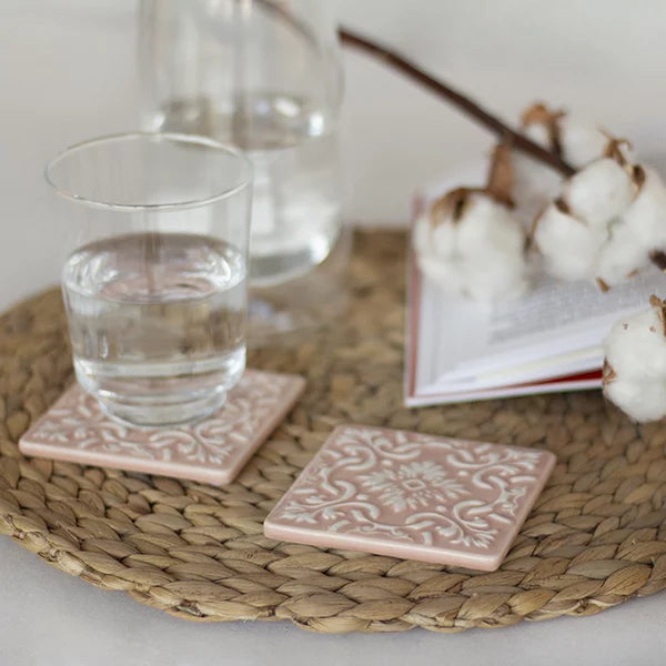 Portuguese Treasures Azulejo Ceramic Coasters Pink - Set of 2