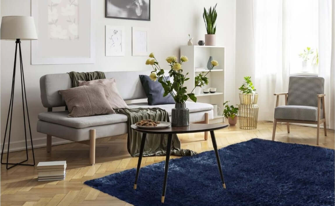 Lagom Navy Shaggy Rug - 100% polyester