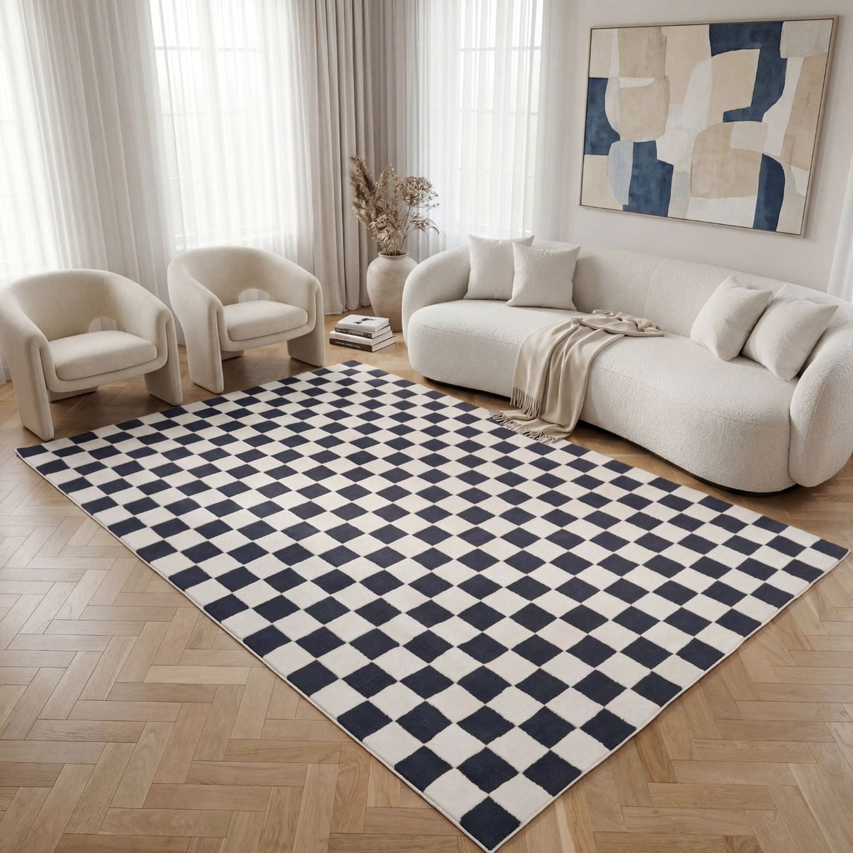 The Rugs Loft Checkerboard Blue Rug