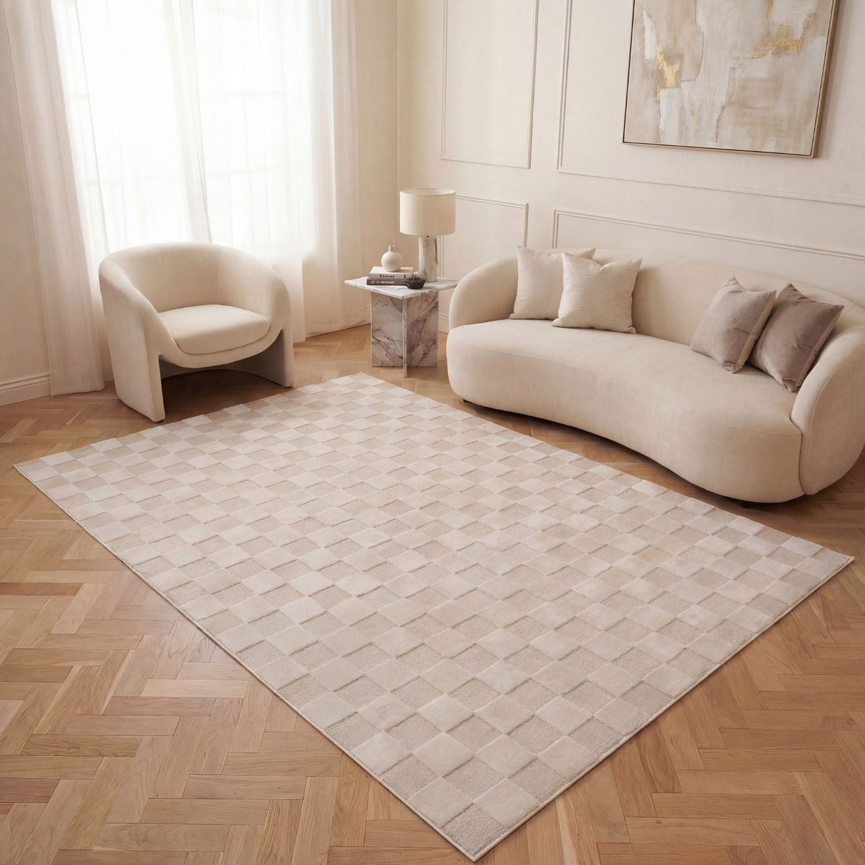 The Rugs Loft Checkerboard Cream Rug