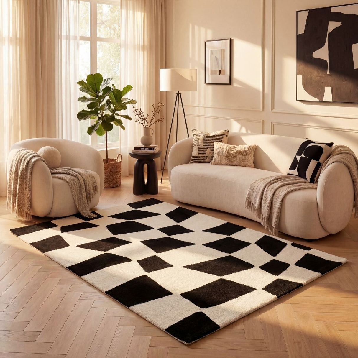The Rugs Joli Checkered Black White Rug