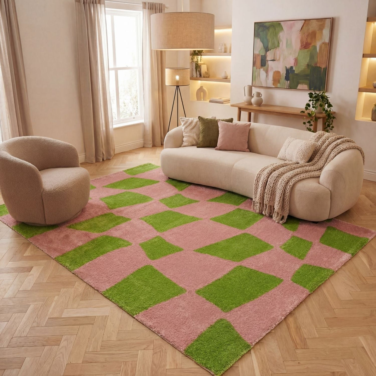 The Rugs Joli Checkered Green Pink Rug
