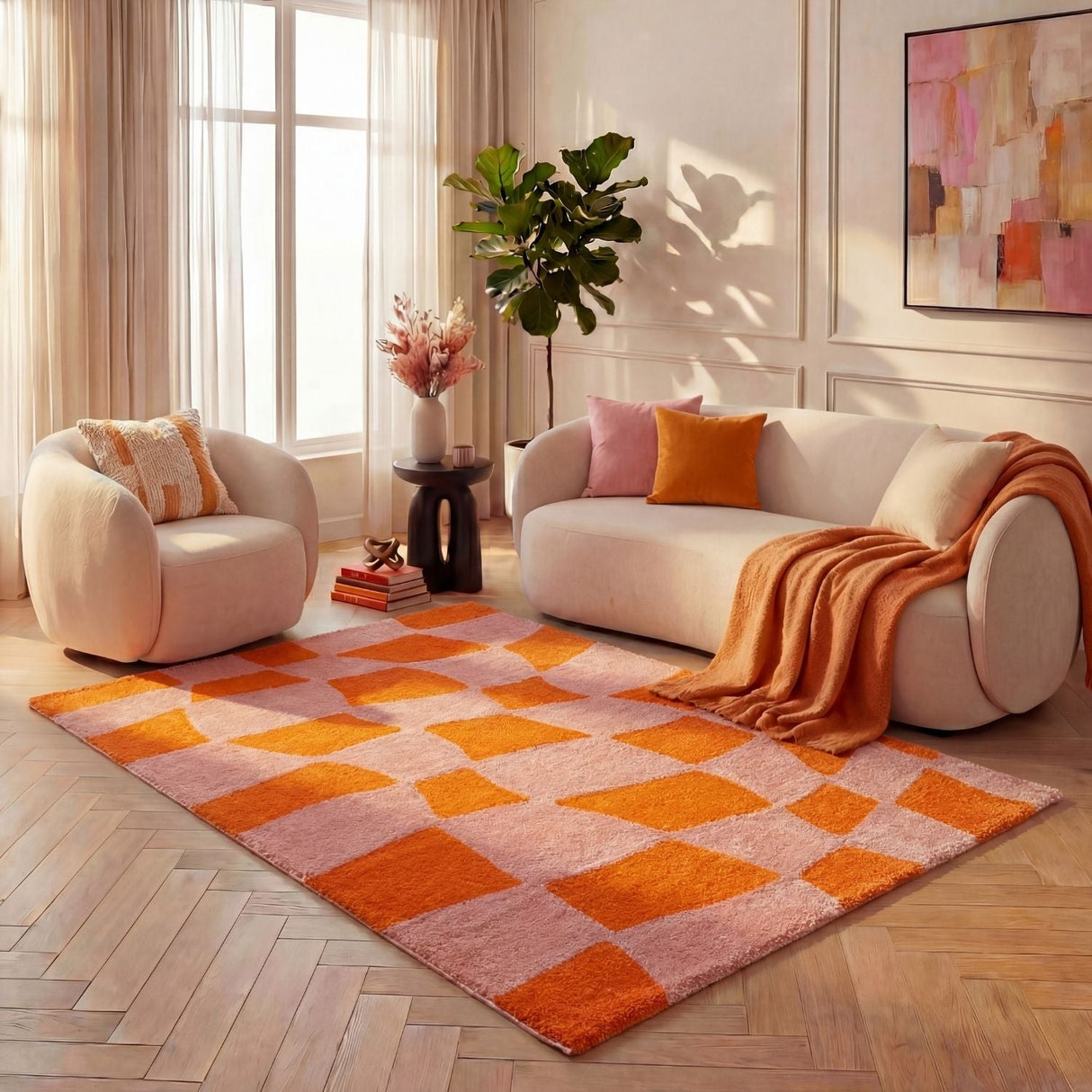 The Rugs Joli Checkered Orange Pink Rug