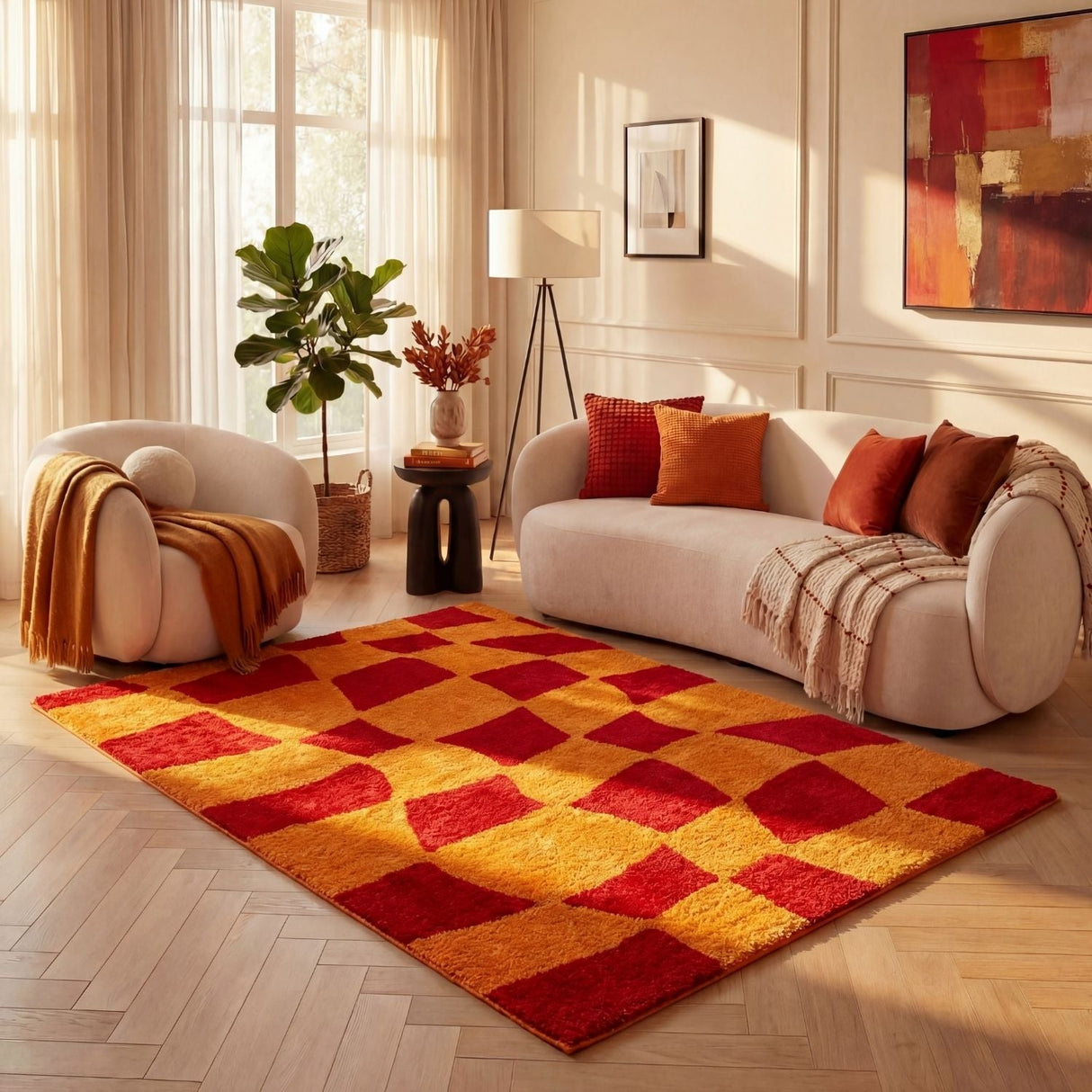 The Rugs Joli Checkered Red Orange Rug