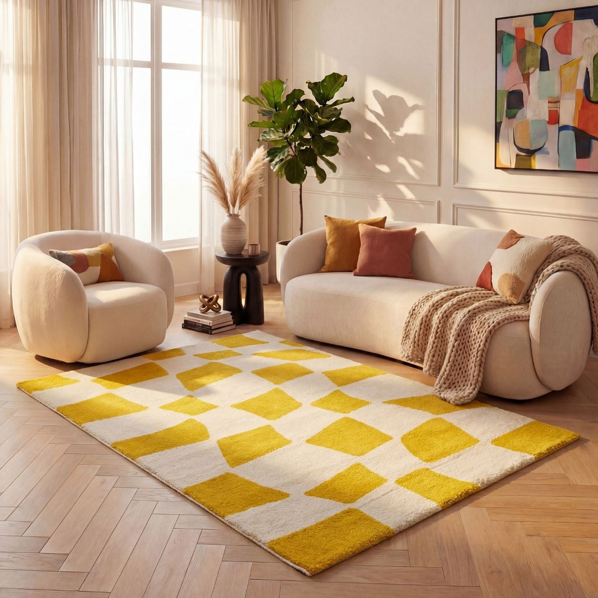 The Rugs Joli Checkered Yellow White Rug
