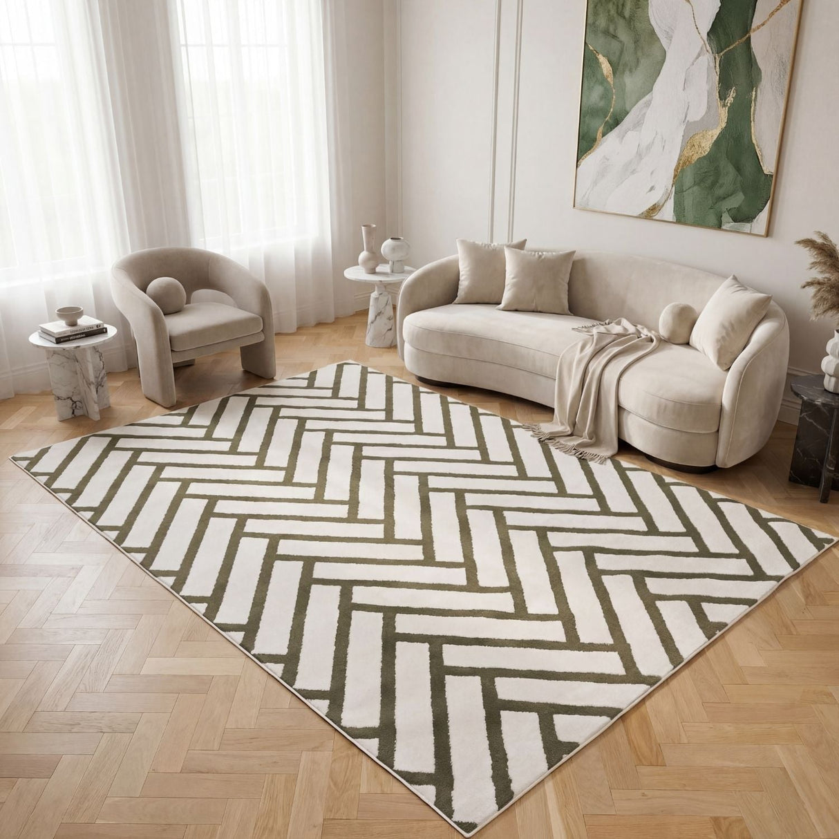 The Rugs Loft Chevron Green Rug