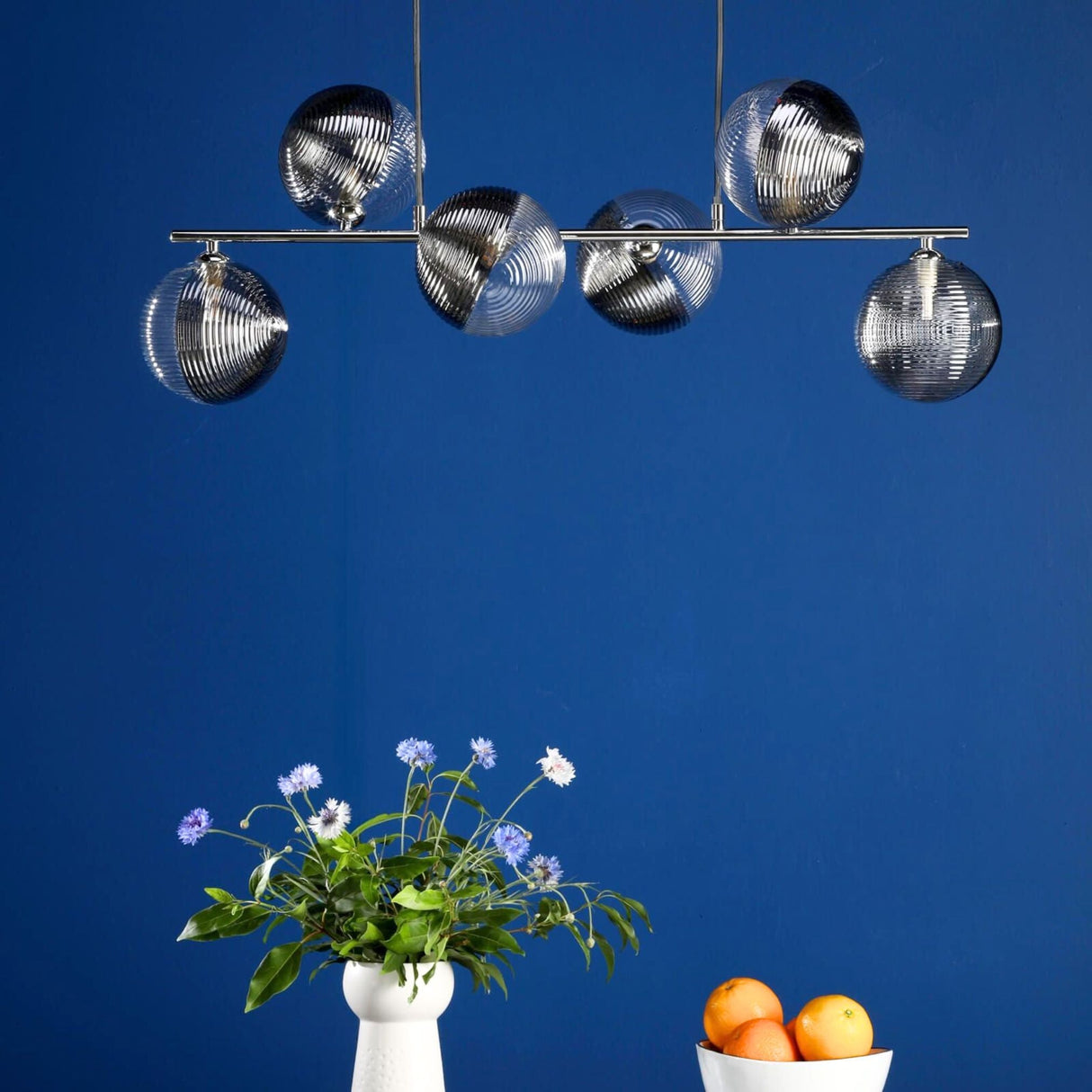 Pagazzi Claudia 6 Light Silver Glass Ceiling Pendant Bar