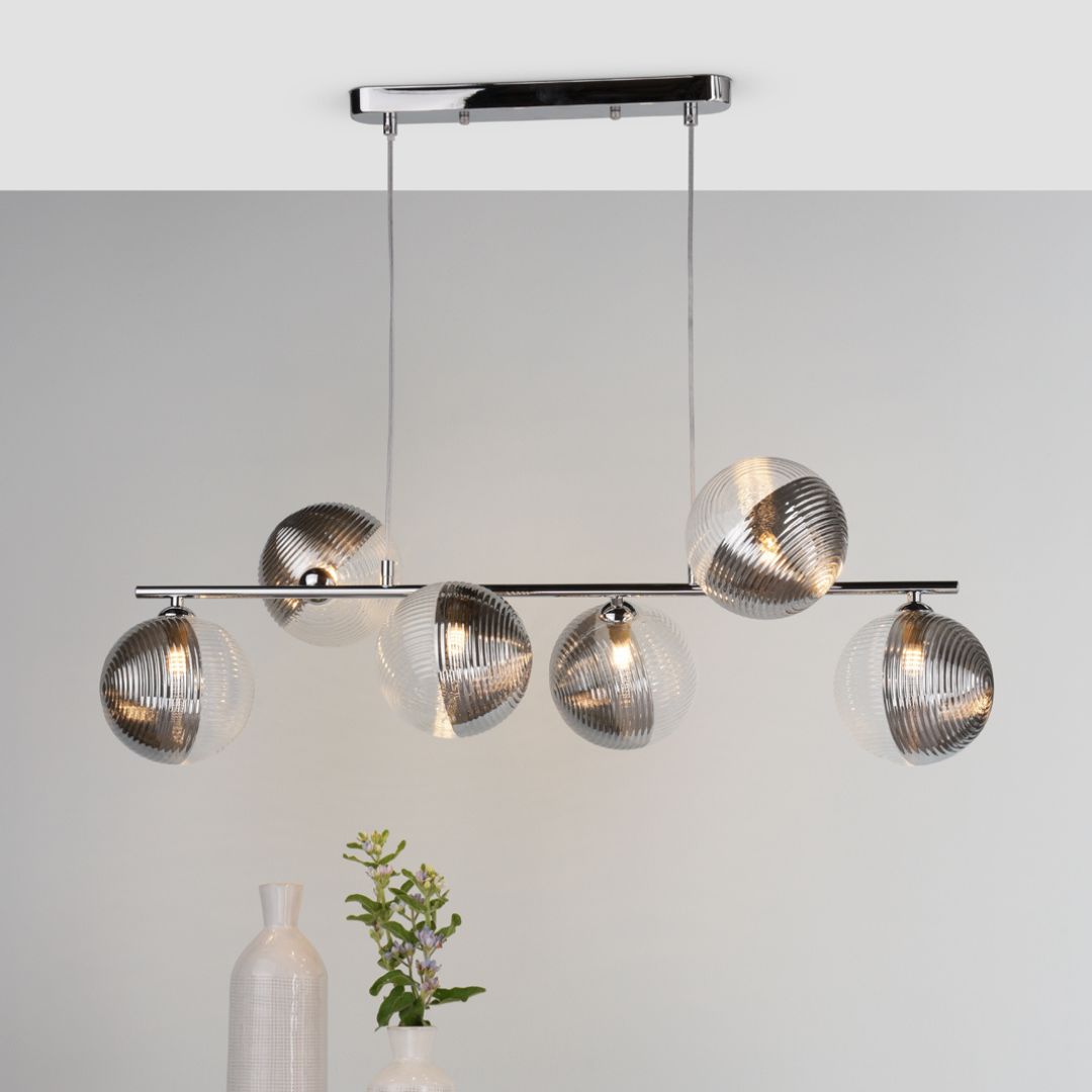 Pagazzi Claudia 6 Light Silver Glass Ceiling Pendant Bar